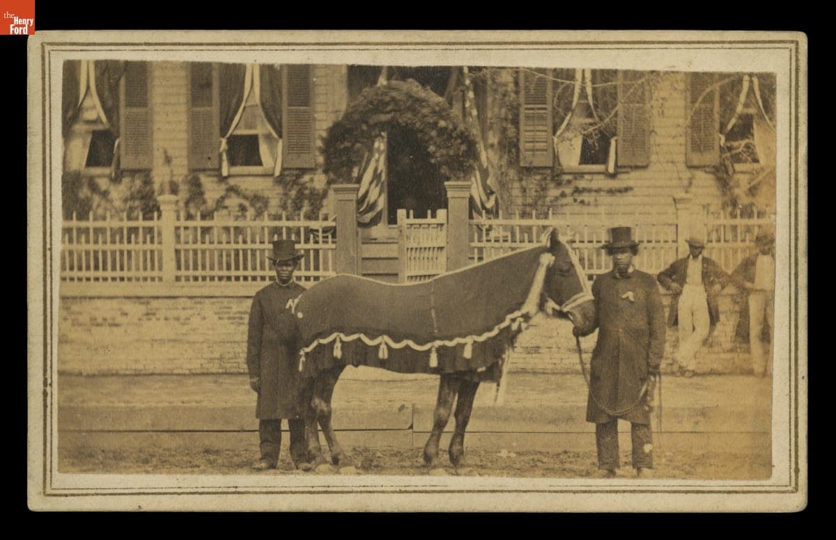Reverend Henry Brown with Abraham Lincoln's Horse, "Old Bob," on Lincoln's Funeral Day, Springfield, Illinois, 1865