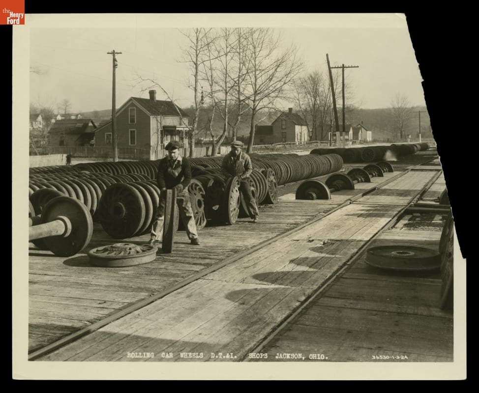 Rolling Car Wheels at Detroit, Toledo & Ironton Railroad Yard, Jackson, Ohio, 1924