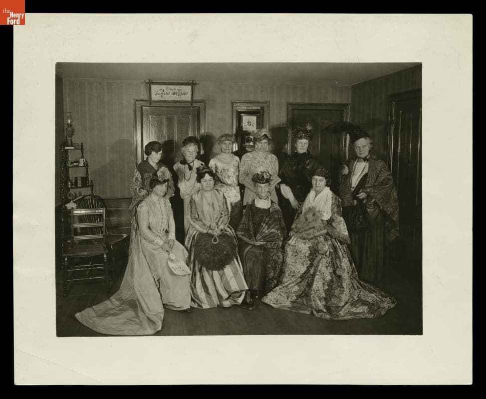 Clara Ford and Friends at a Dress-up Party in Ford Home (Henry Ford's Birthplace), November 25, 1923