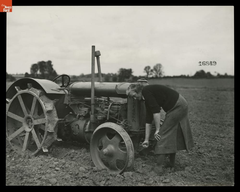 Woman Starting a Tractor at Henry Ford Institute of Agricultural Engineering, England, 1939