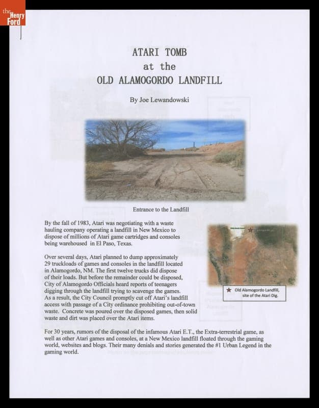 Reminiscence by Joe Lewandowski, "Atari Tomb at the Old Alamogordo Landfill," 2014