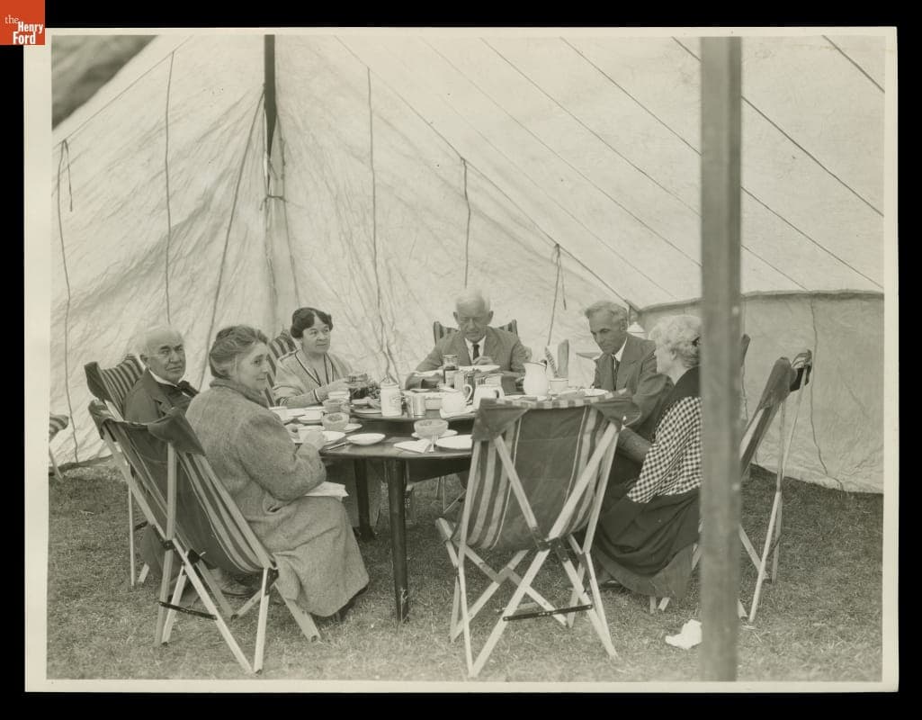 The "Vagabonds" Eating Breakfast at their Camp Site, 1923