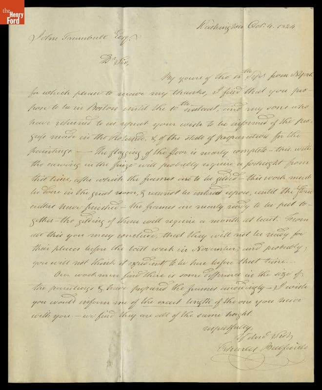 Letter to John Trumbull from Charles Bulfinch, October 4, 1824