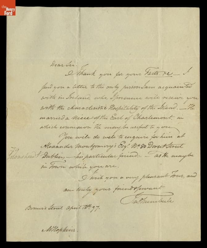 Letter from John Trumbull to Mr. Hopkins, April 18, 1797