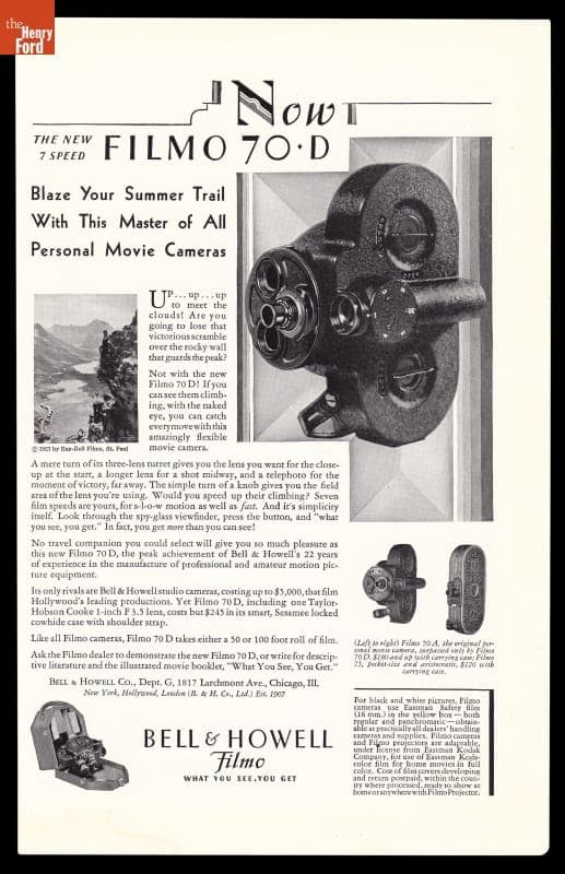 Filmo 70D Home Movie Camera Advertisement, "Now the New 7 Speed Filmo 70D," July 1929
