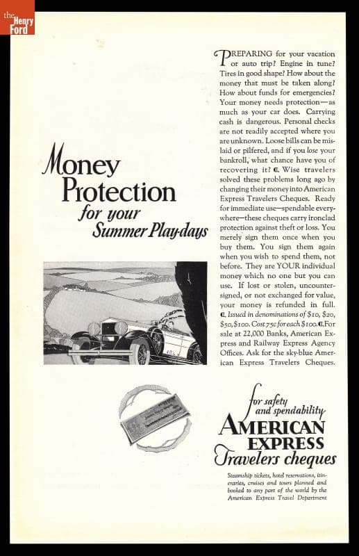 American Express Traveler's Cheques Advertisement, "Money Protection for your Summer Play-days," July 1929