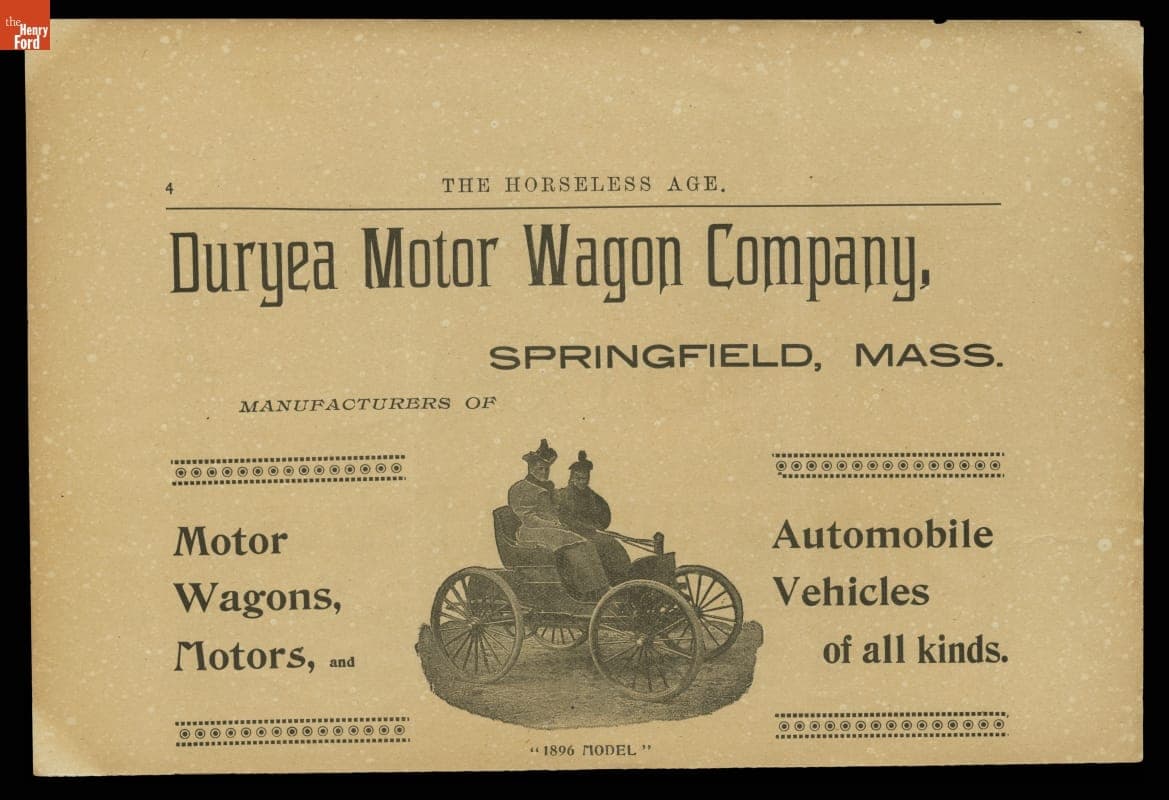 Duryea Motor Wagon Company Advertisement, 1896