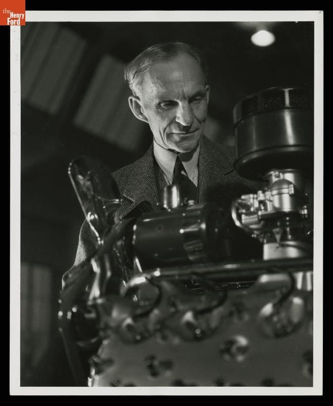 Henry Ford with 1935 Ford V-8 Engine, December 1934