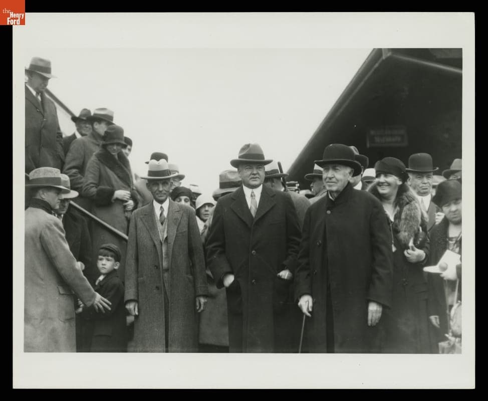 Henry Ford, President Herbert Hoover, Thomas Edison and Lou Henry Hoover in Greenfield Village, October 21, 1929