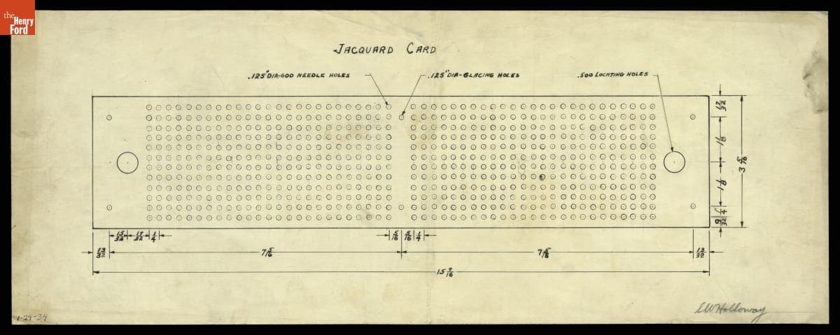 Drawing of a Jacquard Loom Punched Card, by Sidney Holloway, 1934