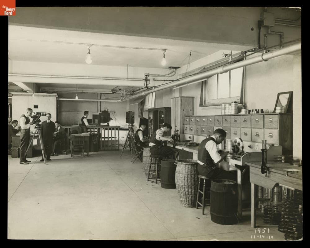 Workers at Cutting Tables and Copy Camera, Ford Photographic Department, Highland Park Plant, 1914