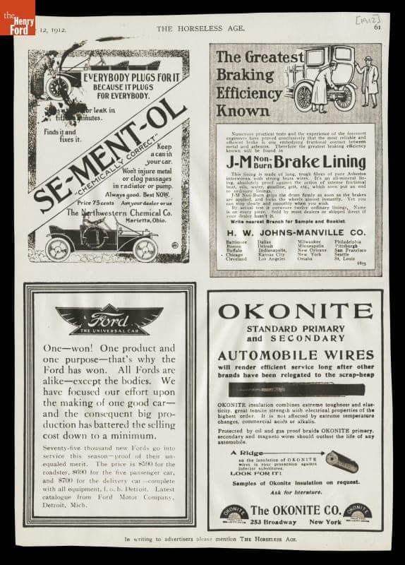 1912 Ford Model T Advertisement, "One--Won!  One Product and One Purpose"