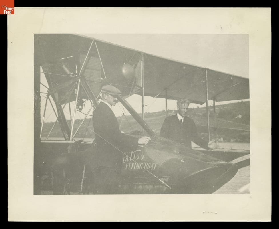 Henry Ford and Glenn Curtiss with Curtiss Flying Boat, 1913