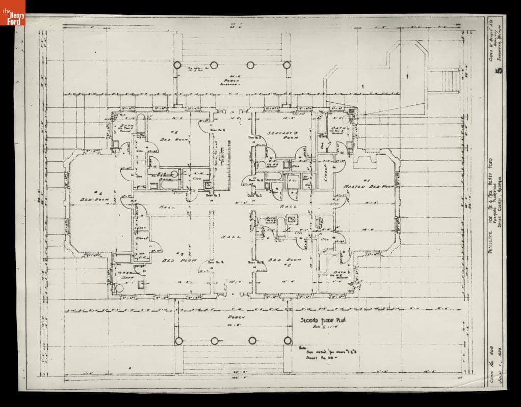 Second Floor Plan, Residence for Mr. & Mrs. Henry Ford, Richmond Plantation, Bryan County, Georgia, July 1, 1936