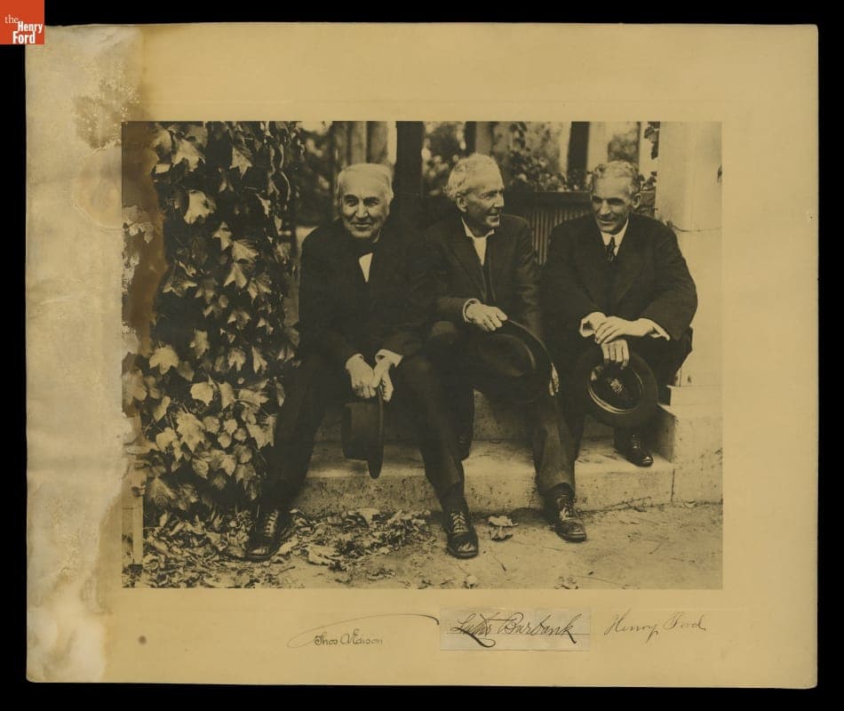 Thomas Edison, Luther Burbank and Henry Ford at Burbank's Home in Santa Rosa, California, 1915
