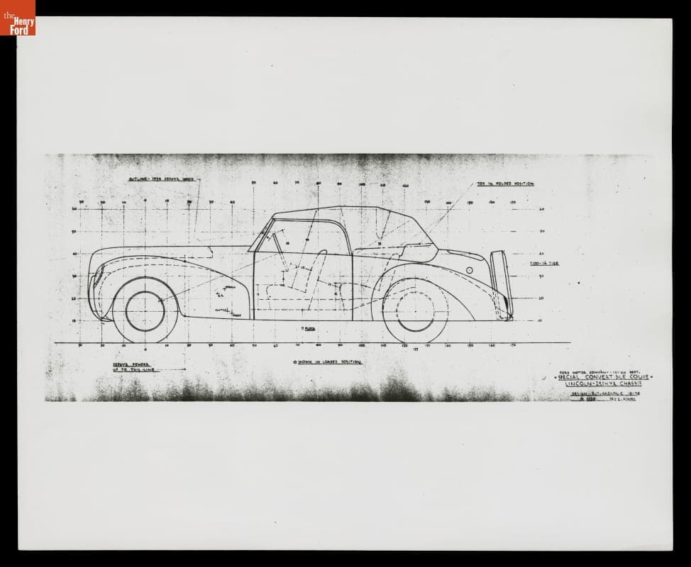 Drawing of 1939 Lincoln Zephyr Special Convertible Coupe, 1938