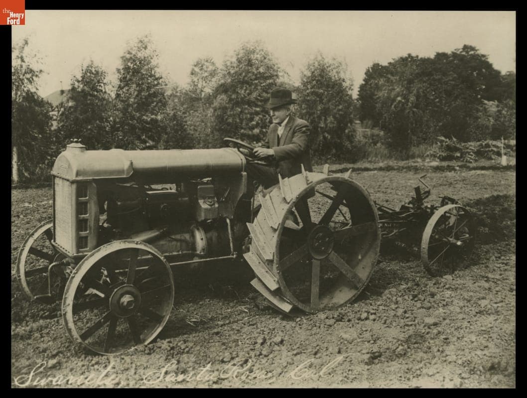Luther Burbank on a Fordson Model F Tractor, 1918