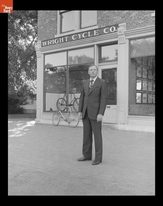 Neil Armstrong at the Wright Cycle Shop in Greenfield Village, August 16, 1979