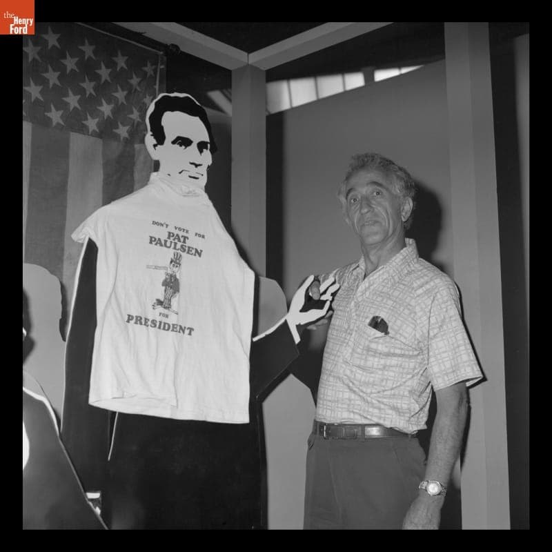 Pat Paulsen Visiting the "Politics USA" Exhibit in Henry Ford Museum, June 13, 1980