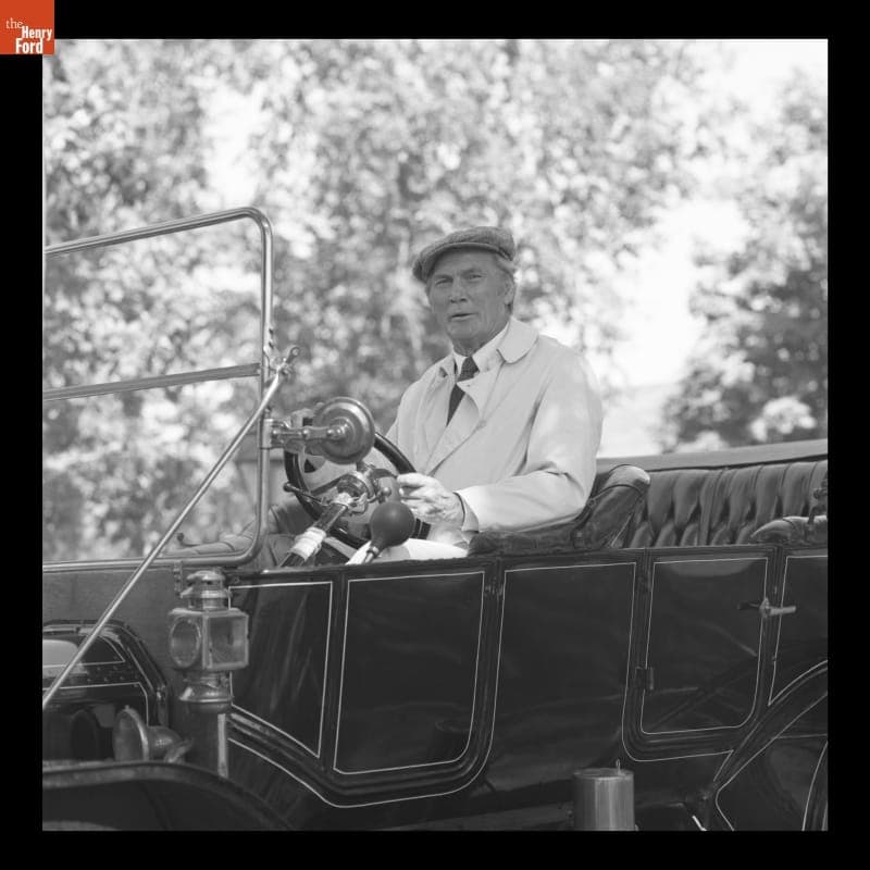 Jack Palance Driving a Ford Model T While Filming in Greenfield Village, 1984