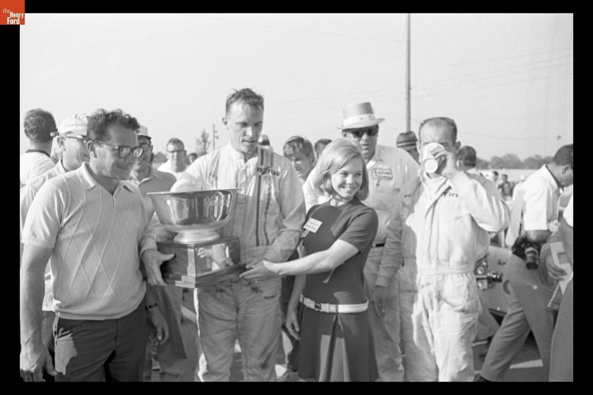 Dan Gurney Celebrating Victory at Green Valley Trans-Am Race, Texas, April 16, 1967
