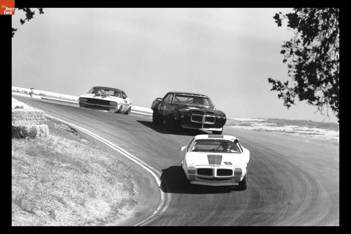 Jerry Titus Driving a Pontiac Firebird in Trans-Am Race at Laguna Seca Raceway, April 1970