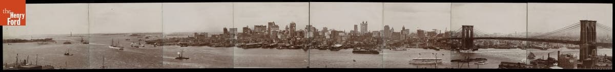 New York City Skyline and Harbor from Brooklyn, Panoramic View, circa 1900