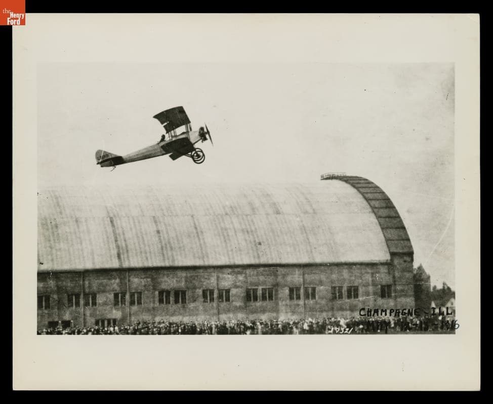 E. M. Laird's 1915 Exhibition Biplane Flying Near the Armory Building, University of Illinois at Urbana-Champaign, May 12-13, 1916