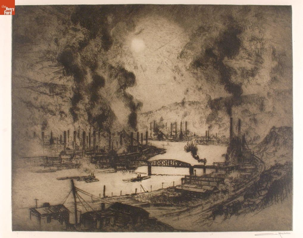 Etching, "The Valley of Work," Monongahela River Valley, Homestead, Pennsylvania, 1923