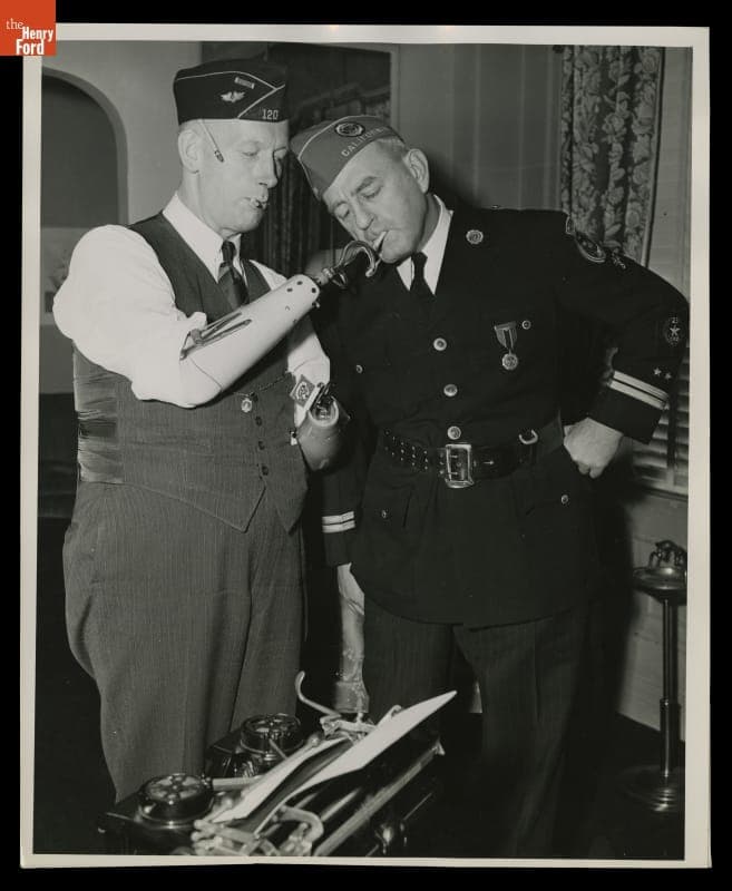 Michigan Disabled Veteran Lighting a Cigarette, 1944