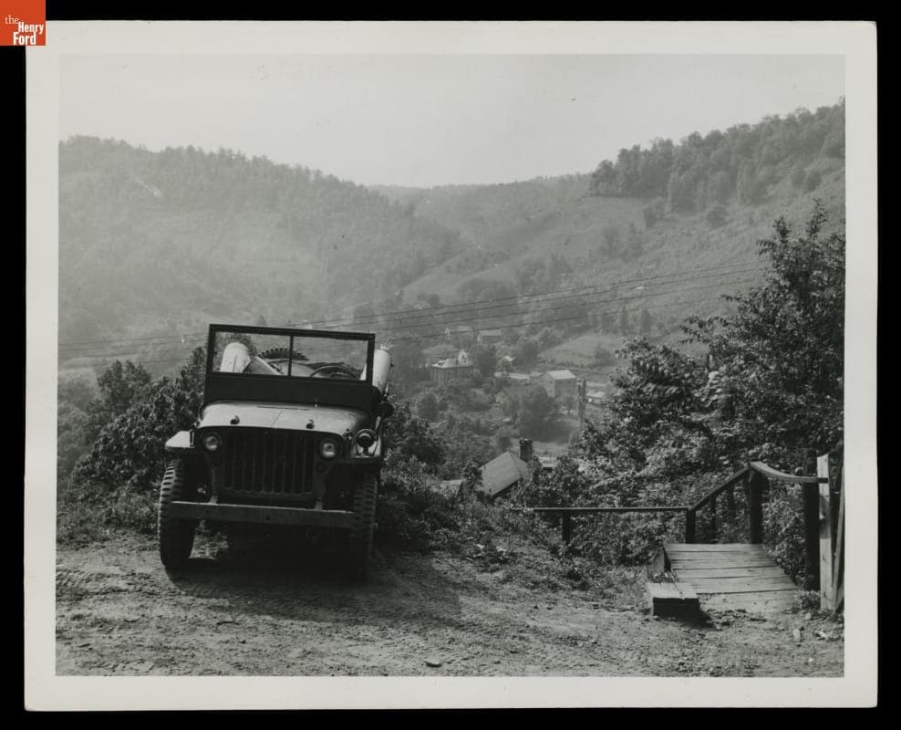 Frontier Nursing Service Jeep on Mountain Road near Hospital, Wendover, Kentucky, 1945