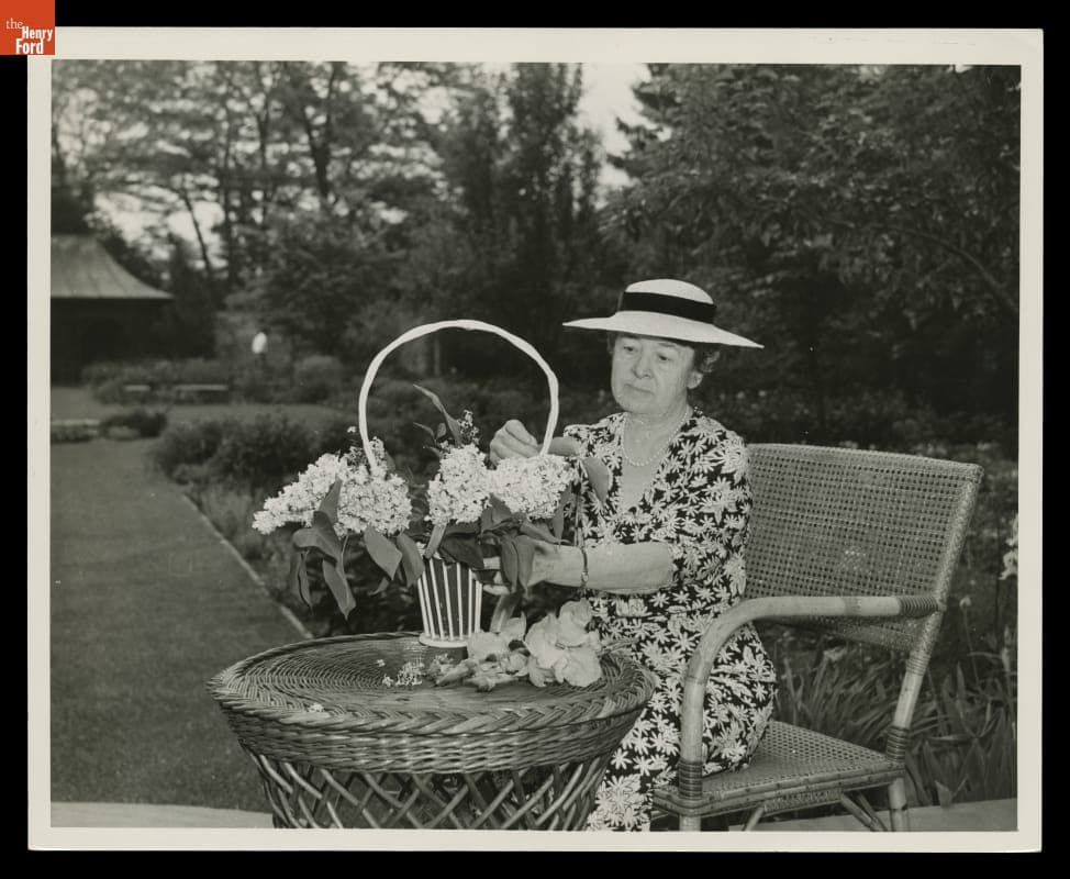 Clara Ford Arranging Flowers from Her Garden, Fair Lane, Dearborn, Michigan, 1939