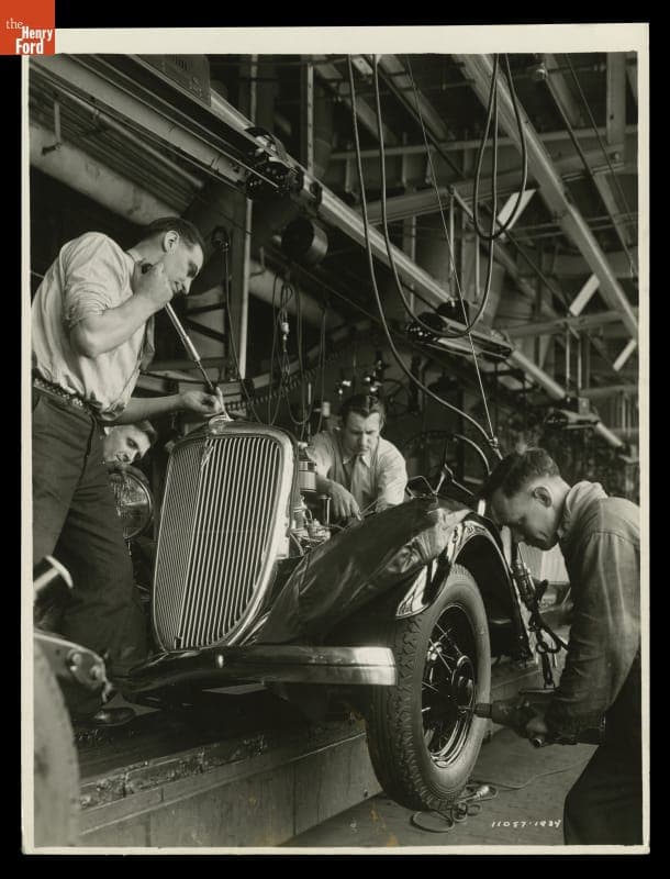 Ford Motor Company Rouge Plant, Workers on Final Automobile Assembly Line, 1934
