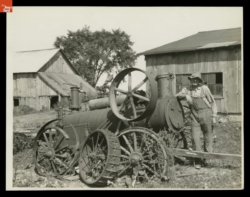 Circa 1879 Ames Portable Steam Engine in Farm Yard about 1929, Later Acquired for Henry Ford Museum