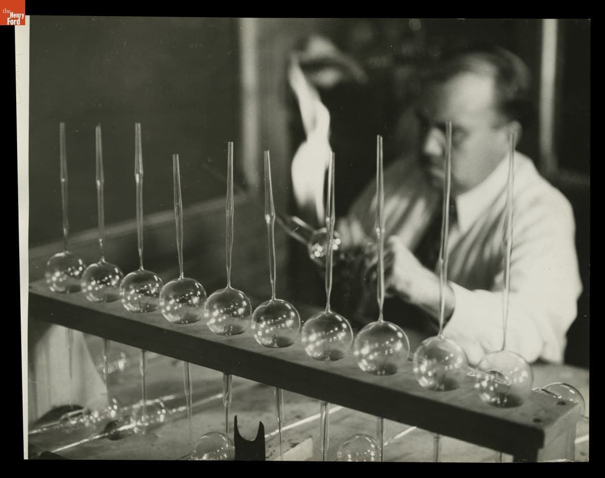 Glassblower Working in Menlo Park Glass House, Greenfield Village, 1932
