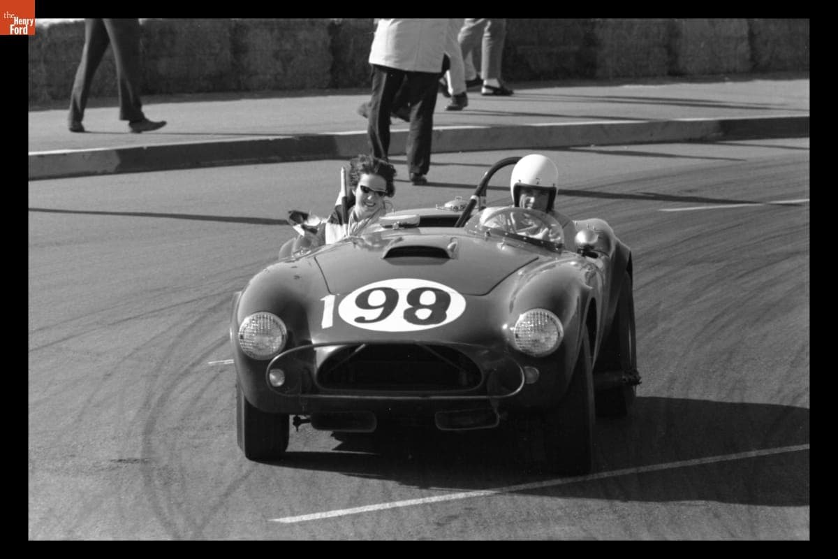 Dave MacDonald Driving Victory Lap in Shelby Cobra CSX2026 at Chavez Ravine Race, Dodger Stadium, Los Angeles, California, March 1963
