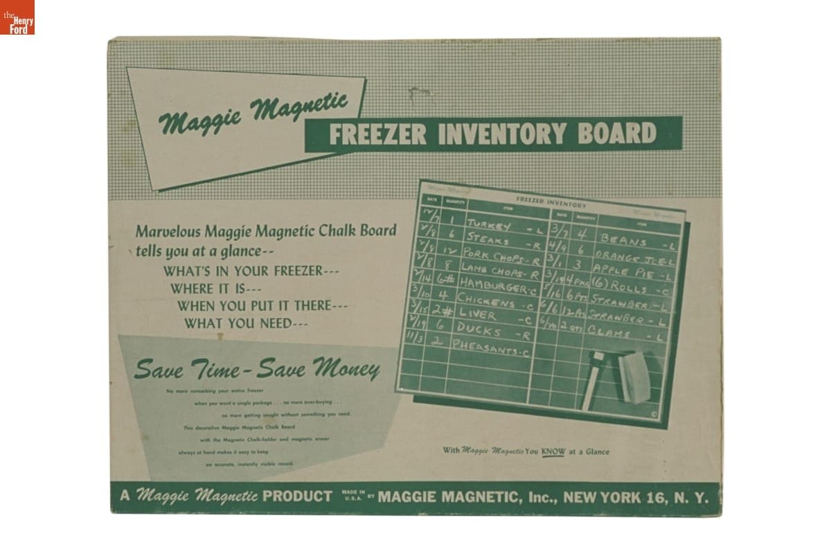 Magnetic Freezer Inventory Board, 1955-1960