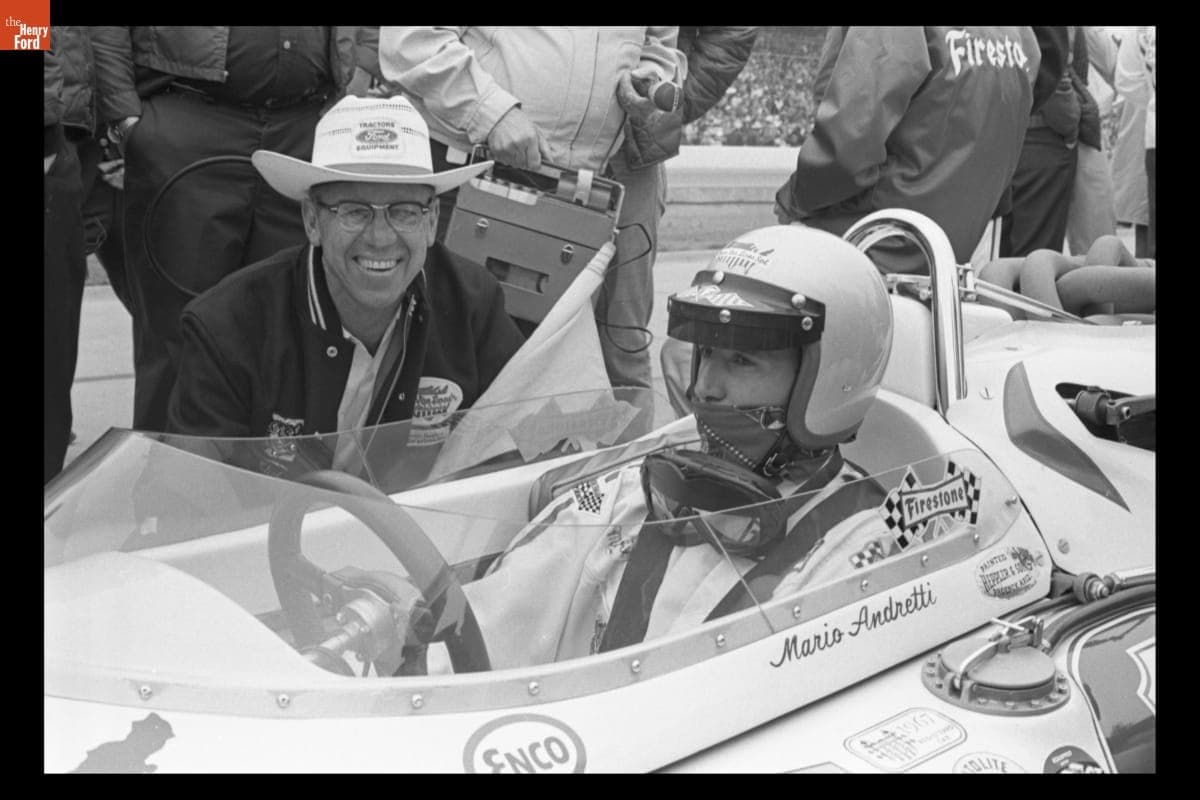 Mario Andretti in Hawk-Ford Race Car at Indianapolis Motor Speedway, May 1967
