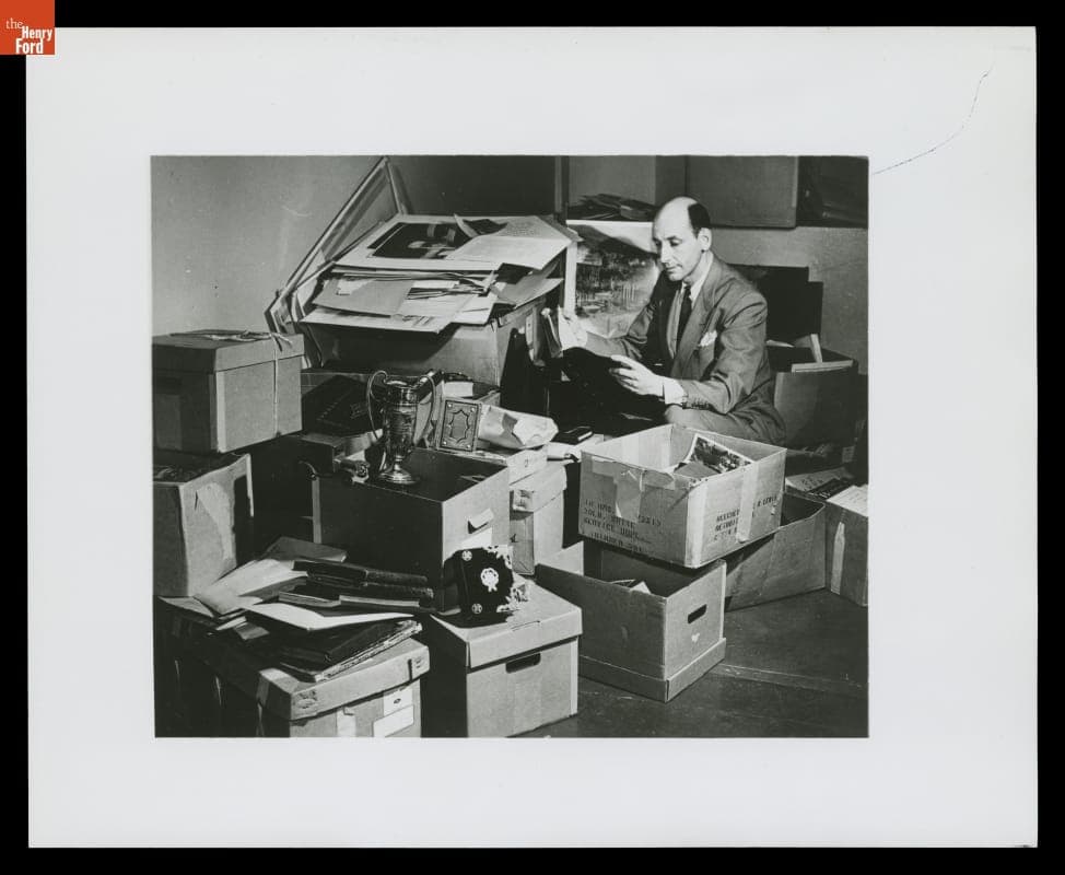 Archivist Richard Ruddell Working in Ford Archives at Fair Lane Estate, Dearborn, Michigan, 1953