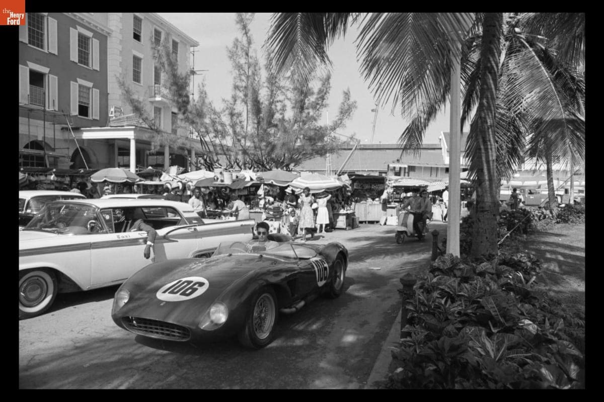 Anson Johnson Driving Ferrari Race Car during Bahamas Speed Weeks, November 27 - December 10, 1961