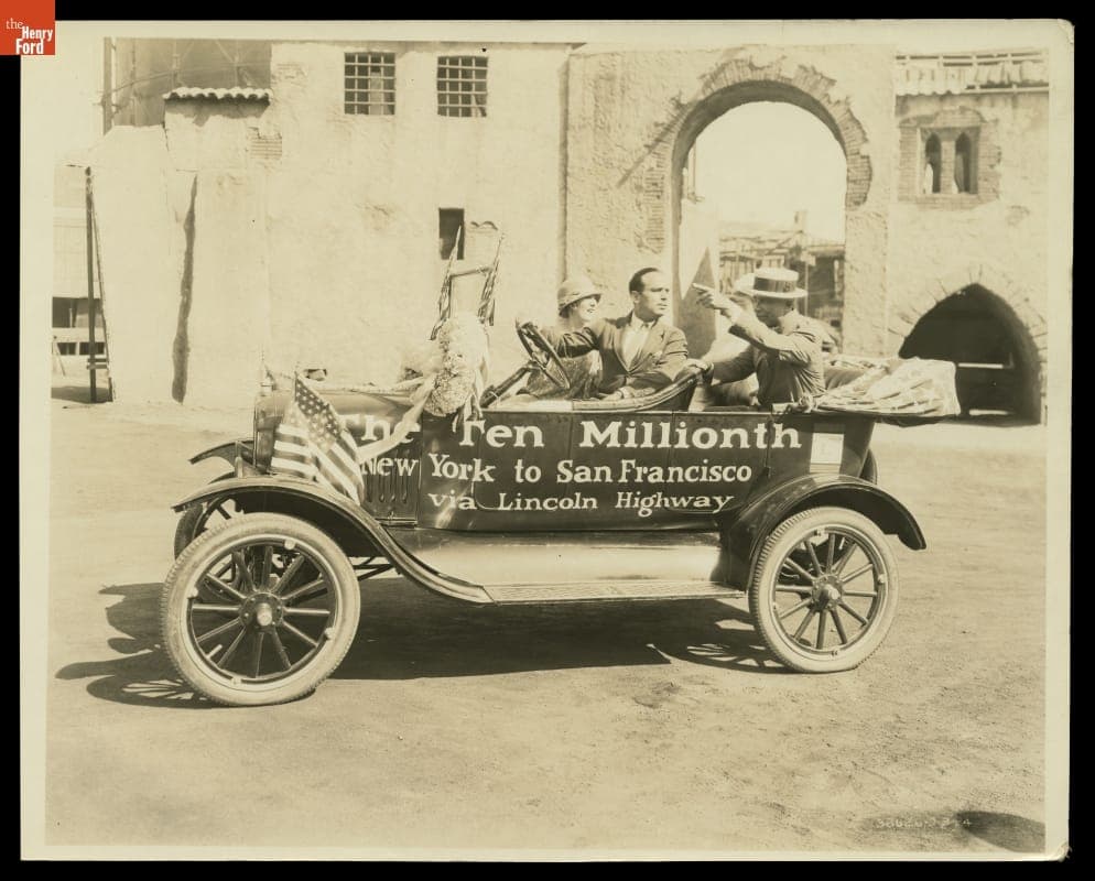 Mary Pickford and Douglas Fairbanks in the Ten-Millionth Ford Model T, 1924