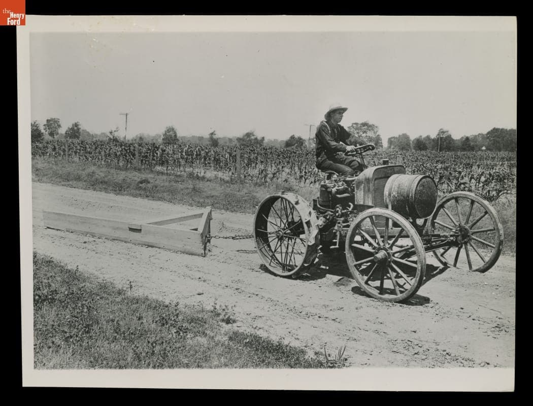 Burt W. Scott Operating an Experimental Ford Tractor, circa 1906-1907