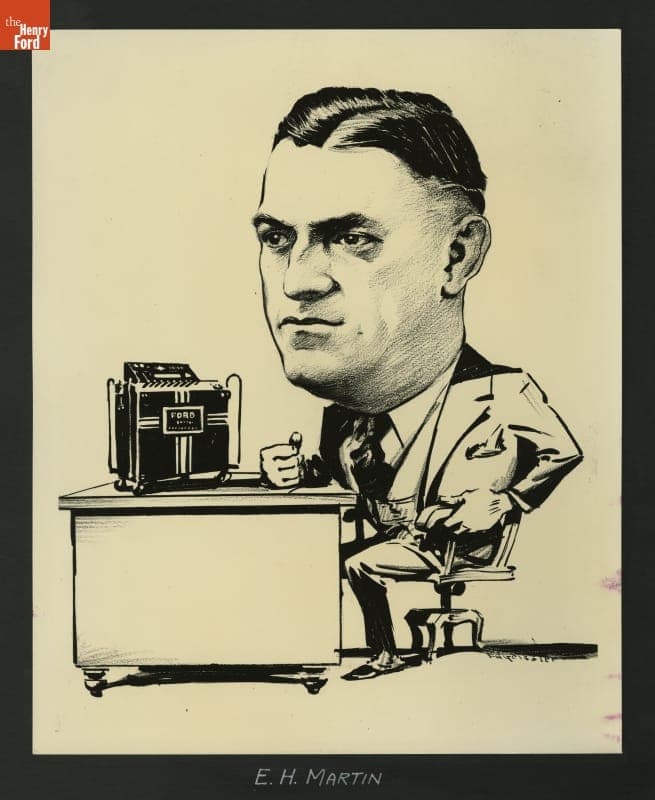 Cartoon Drawing of Ford Motor Company Executive P. E. Martin, circa 1935
