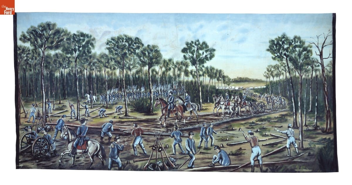 "Battle Scenes of the Rebellion" Corduroy Roads, Civil War Panorama