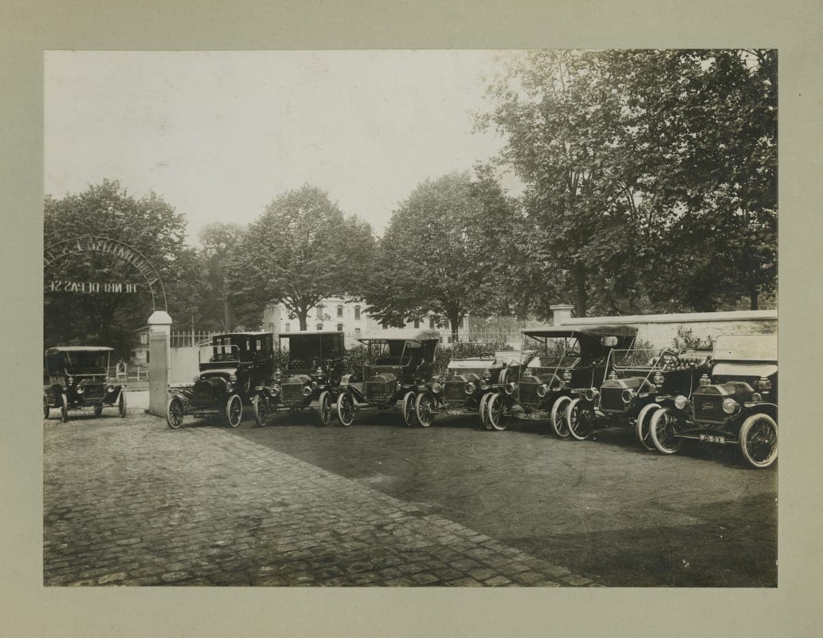 Ford Automobiles at the Henri Depasse Ford Dealership in Neuilly, France, circa 1910