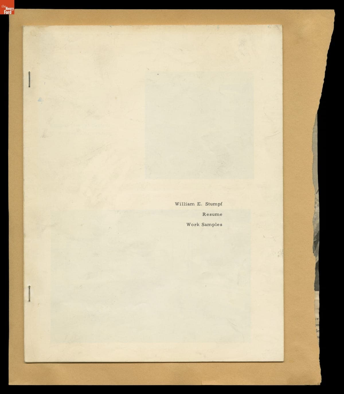 William E. Stumpf Resume and Work Samples, 1960-1984
