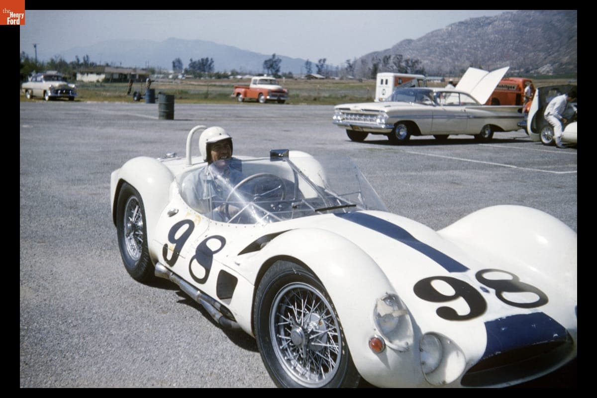 Carroll Shelby in Maserati Tipo 61 at International Grand Prix Sports Car Road Race, Riverside, California, April 1960