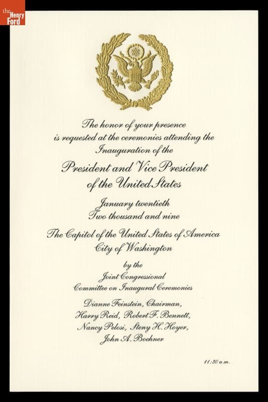 Invitation to Attend the Presidential Inauguration of Barack H. Obama, January 20, 2009