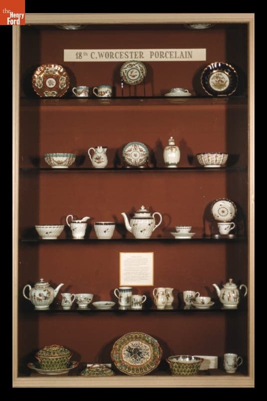 18th Century Worcester Porcelain Case in Decorative Arts Gallery in Henry Ford Museum, circa 1960