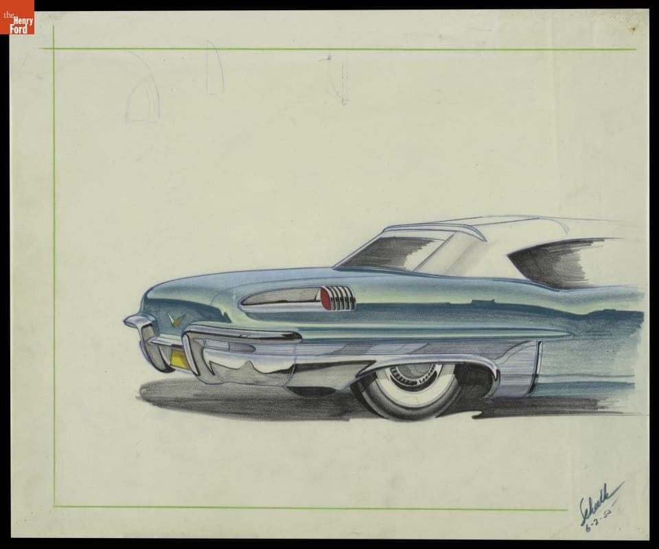 Cadillac Design Drawing by Robert J. Scheelk, June 1955